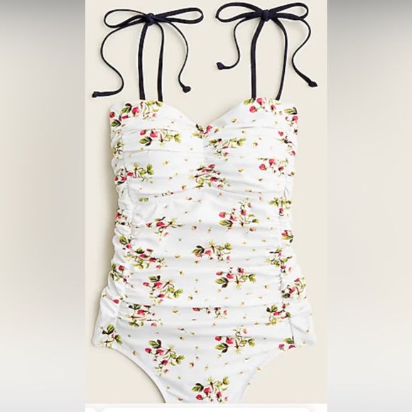 J.Crew Ruched Removable Straps Strawberry Print Swimsuit - Picture 3 of 9